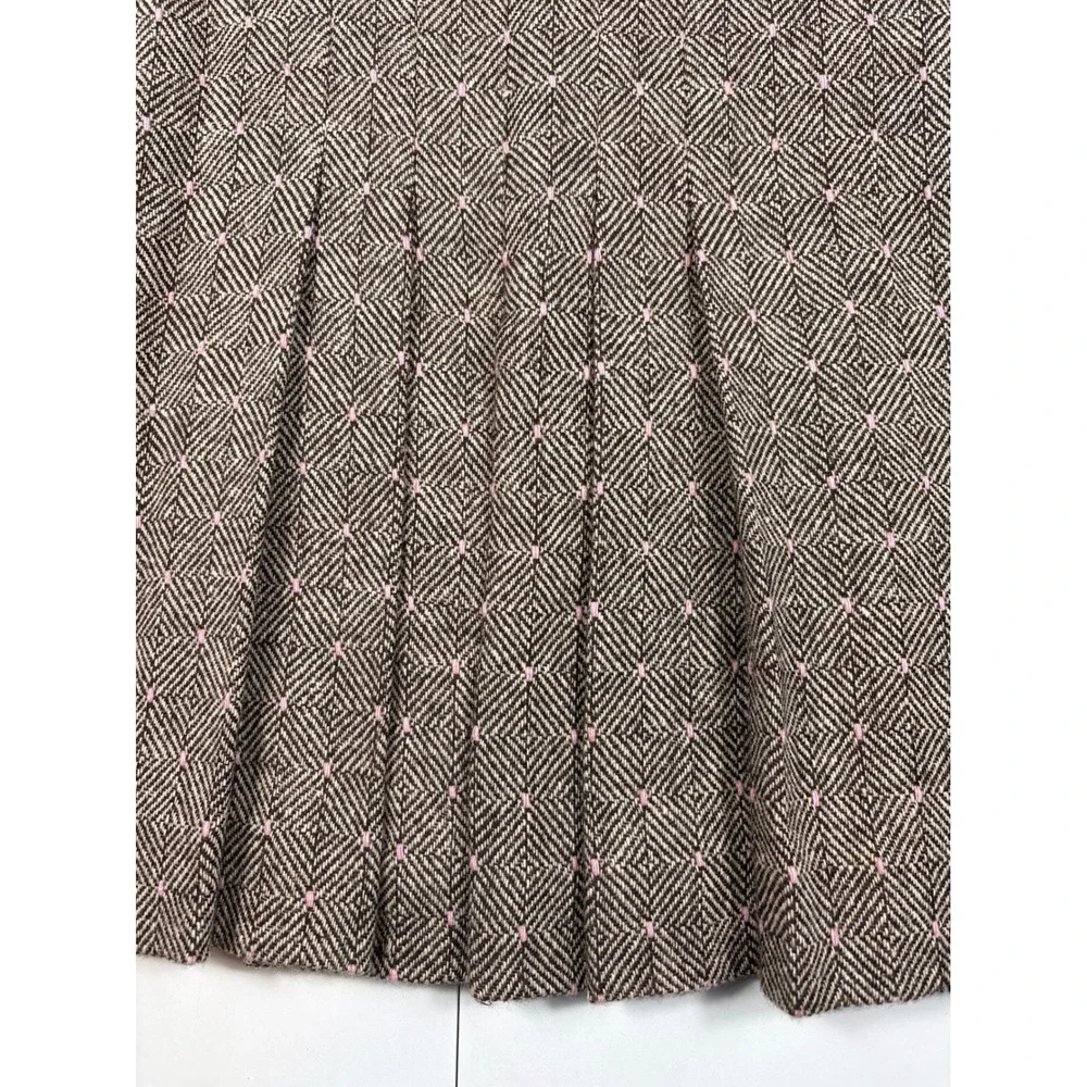 Nipon Boutique Wool Blend Skirt‎ Suit Brown Pink Geometric Pleated 16